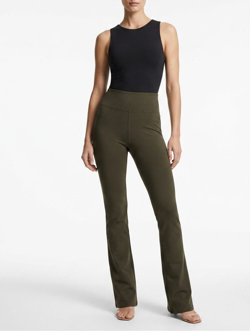 Halara Work Pants XS Green High Rise Flare Yoga Leggings Pockets NWT Stretch